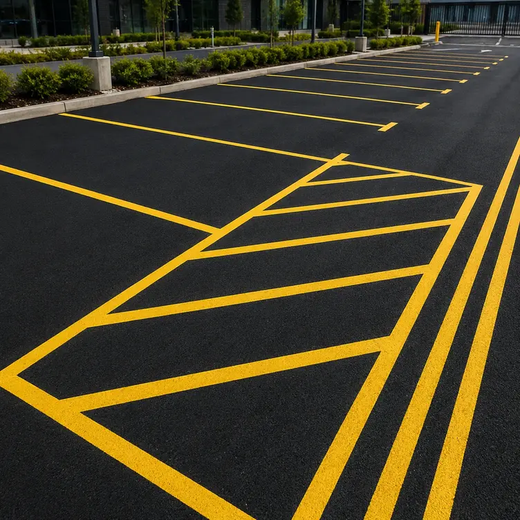 Yellow safety hatchings and commercial line markings at a Cambridge site