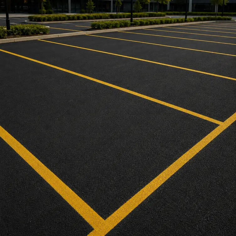 New yellow parking bay lines at a commercial site by Norwich line marking services company